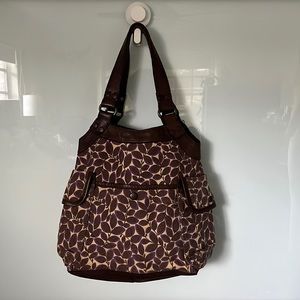 Lucky brands shoulder Purple leafs print canvas bag.